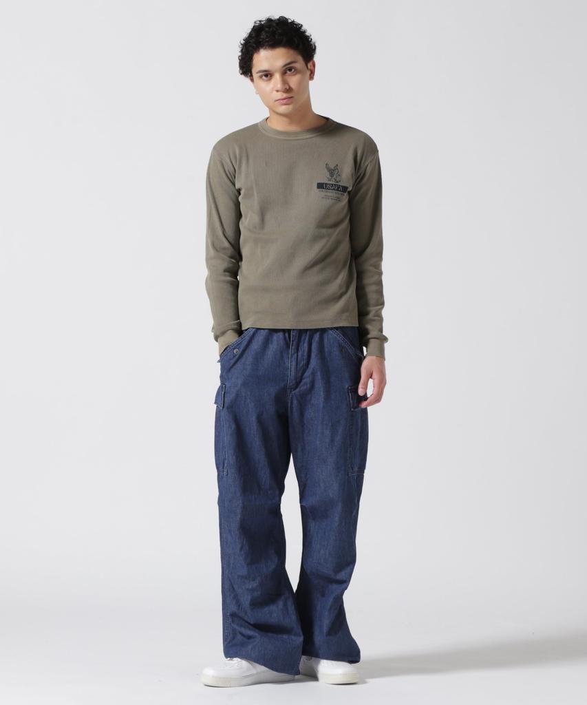 AVIREX Fade Wash Honeycomb Waffle Long Sleeve Size XL Olive T-Shirt, Men's T-Shirt, (310), (Product Code 783-5130010)