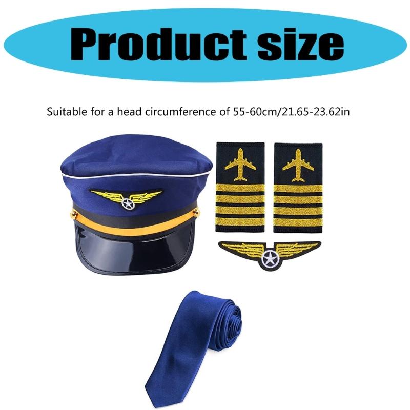 Airline Captain Costume Adult Pilot Cosplay Accessory Uniform Epaulette Hat Neck Tie Flight Attendant Role Play Outfit