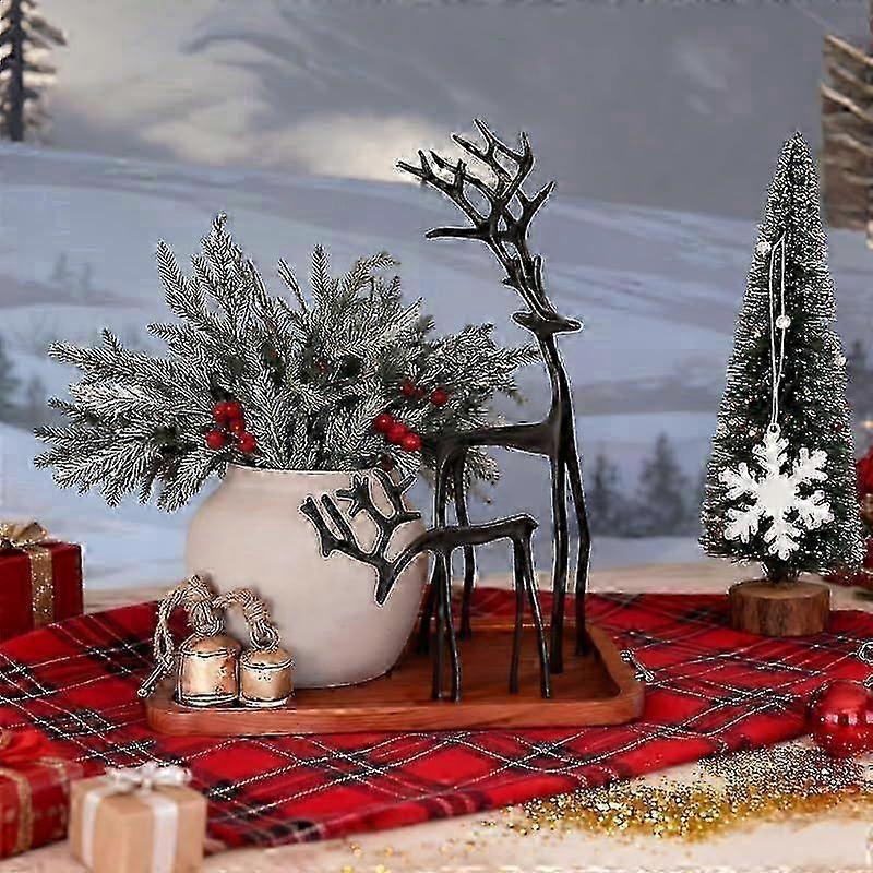 1-3X Reindeer Christmas Decor, Set of 2 Black Metal Reindeer Figurines - Modern Christmas Decorations - Elegant Indoor Holiday Statues for Mantel