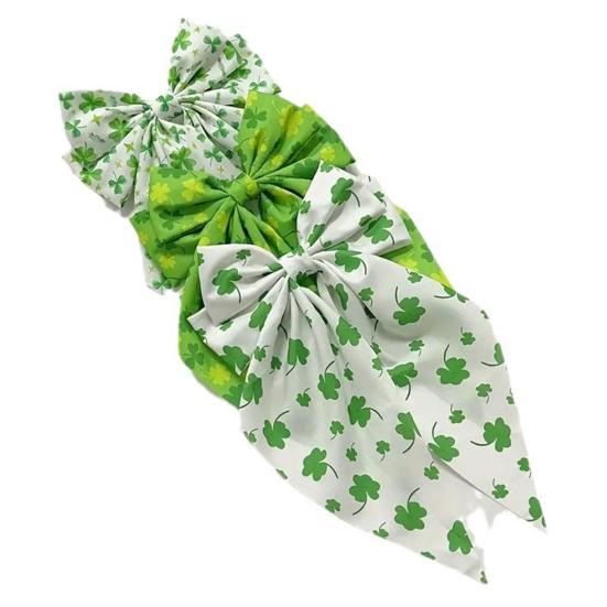 Заколка для волос из зеленой ленты с бантом и узором в виде четырехлистного клевера, пружинная заколка для затылка, заколка для волос в милом стиле