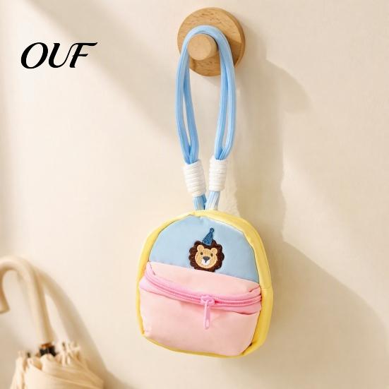 Decorative Embroidery Coin Wallet Small Purse, Macaron Style Mini Backpack Pendant with Lanyard, Lightweight Kawaii Pouch Double Zippered Compartments