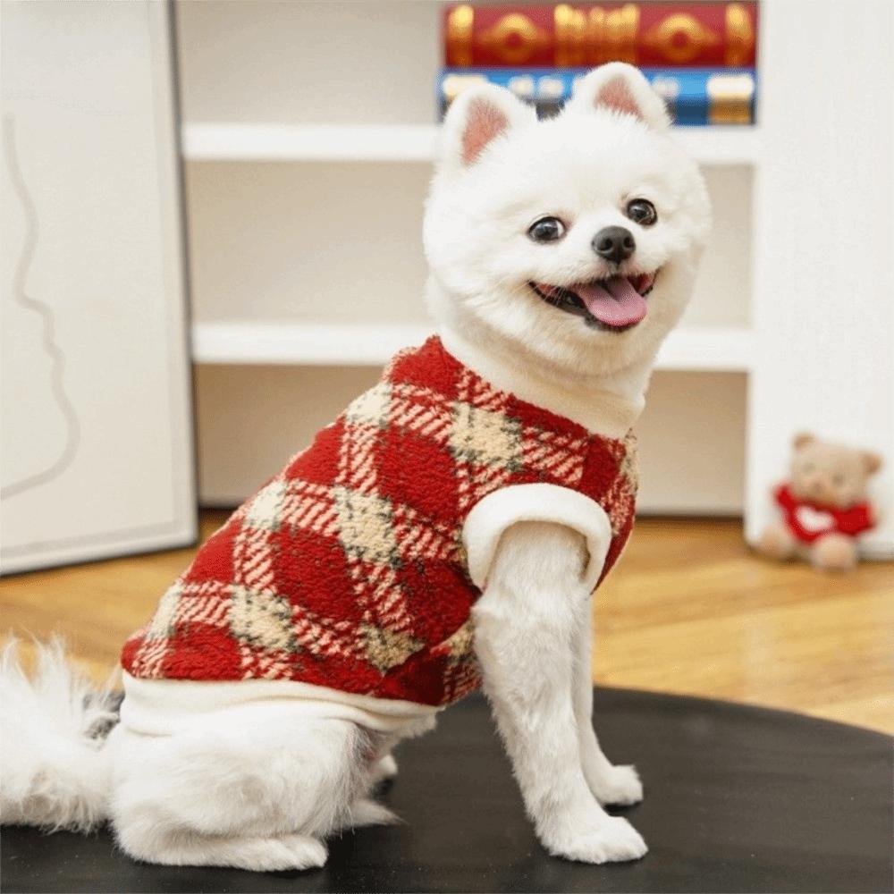 Warm Color-blocked Plaid Pet Fleece Vest Soft Fleece Pet Sleeveless Sweater Small Medium Dogs