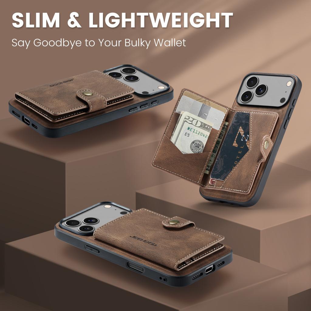 For iPhone 17 Pro Case JEEHOOD J01 Retro Leather + TPU Phone Cover Detachable Magnetic Card Holder