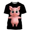 Cute Men and Women Guitar and Pork 3D Printed T-shirt, Imitating Animal Fun Summer Clothing, Round Neck, Short Sleeves, Casual