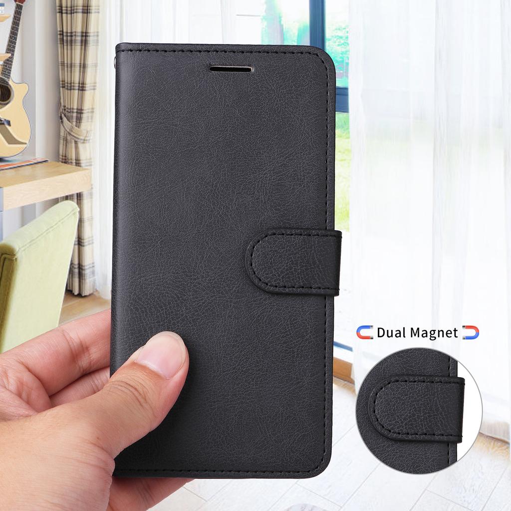For iPhone 17 Leather Wallet Case with Strap Solid Color Phone Stand Cover