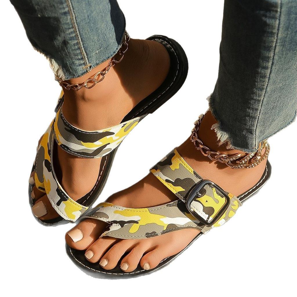 Summer Toe Cool Slippers Women's New Camouflage Fashion Flat Casual Outside Beach Women's Shoes