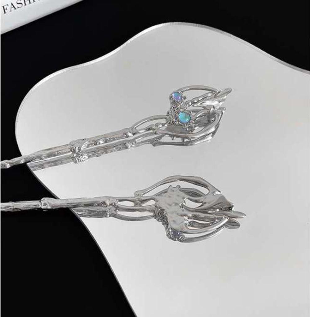 Silver Women Moonstone Zinc Zinc Alloy Women Hairpin Chinese Style Hairpin Hair Accessory Fashion Headwear