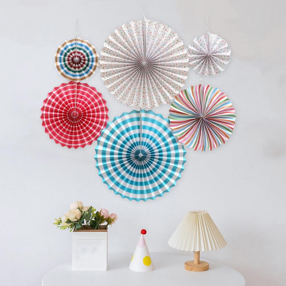 6Pcs Tissue Paper Lantern/Pom Poms Flower/Rosette Fans Paper Fan Wall Decoration Background Ceiling Hanging Ornaments