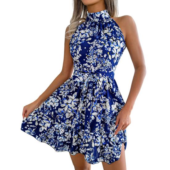 Шифоновое платье с узкой талией, универсальное сзади, с открытой спиной, стильное женское шифоновое платье с цветочным принтом и рюшами, с струящимся подолом, уличная одежда