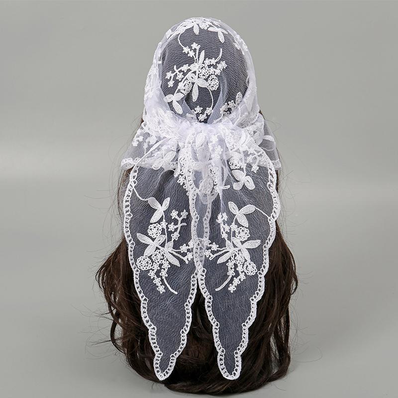 Women Retro Lace Triangle Scarf Hair Bands Vintage Triangular Headscarf Elegant Headwear Solid Color Ramadan Handkerchief