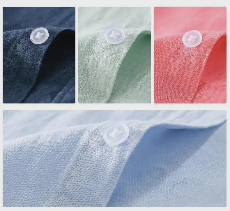 Мужская белая льняная рубашка с длинным рукавом - повседневный свободный крой, в японском стиле, дышащая хлопковая смесь