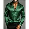 Trendy and Fashionable Men's Luxurious Satin Long Sleeved Shirt with Printed Pattern Design, Suitable for Street Business, Leisu