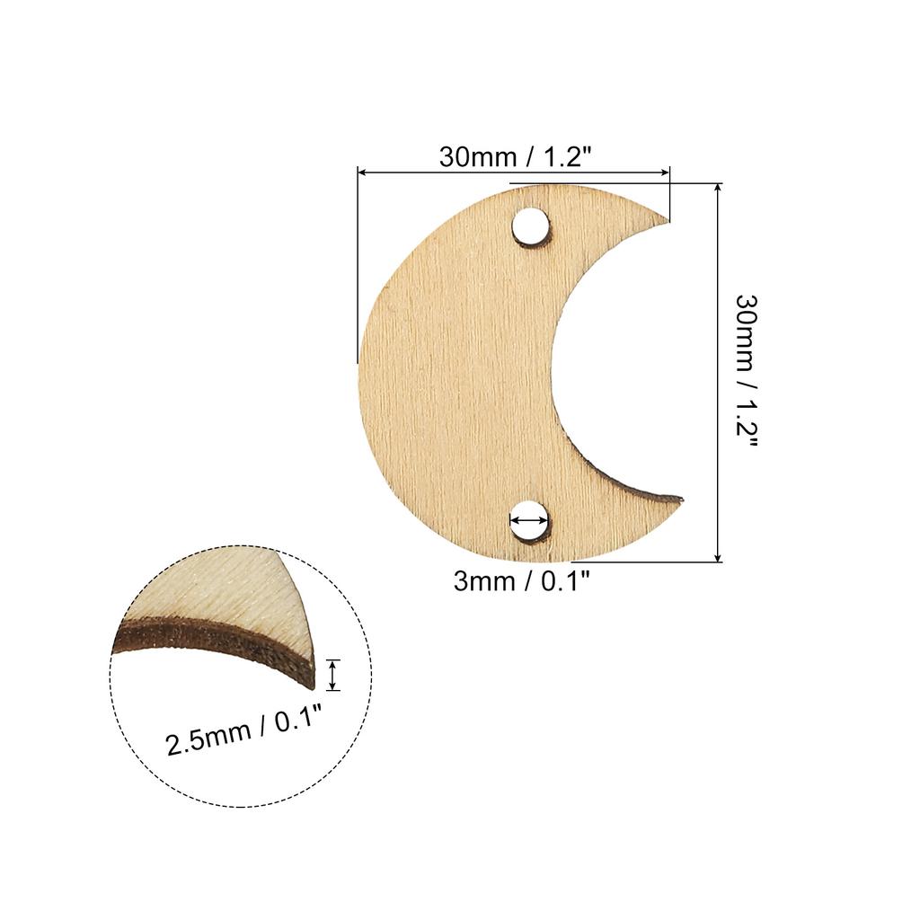 100 шт. Деревянные Луны Необработанное Дерево Луна с Отверстиями Заготовки Деревянные Вырезки Украшения Кусочки Натурального Дерева для Рождественской Вечеринки