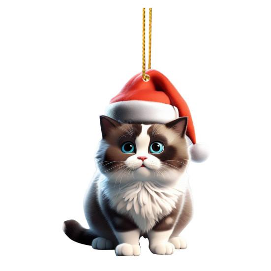 Рождественское украшение в виде кошки 2D акриловая милая кошка подвеска на елку