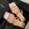 Элегантные женские босоножки на высоком каблуке, модные толстые шлепанцы, кожаные туфли, женские трендовые летние новые тапочки, шлепанцы, обувь для вечеринок