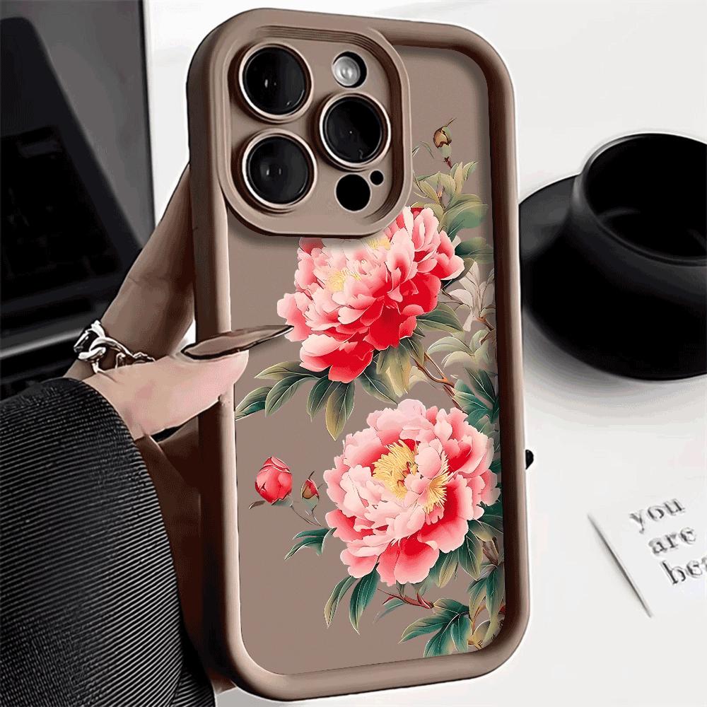 Ретро пион Защитный чехол для телефона Для iPhone 16 15 Pro Max 14 13 12 11 X XS 15 14 Plus 12 13 Mini Ударопрочный Модный мягкий Чехол