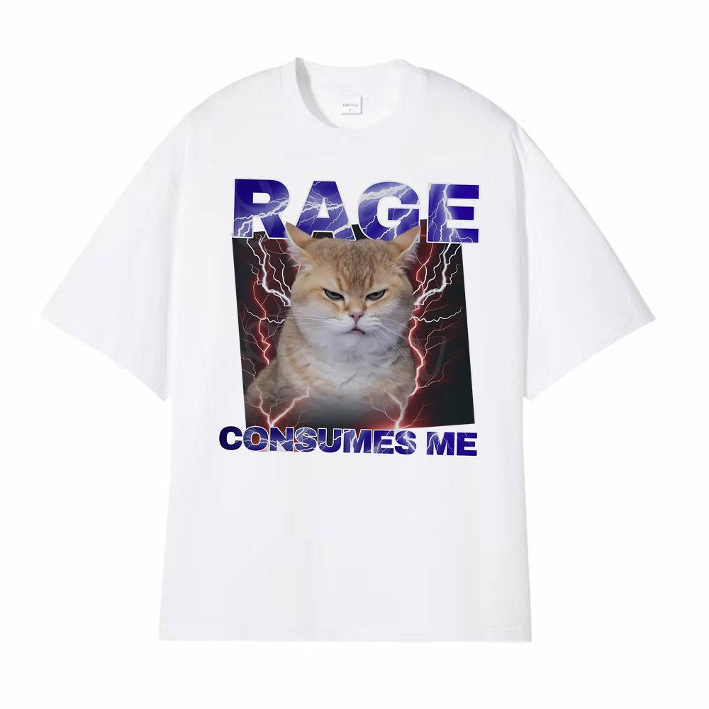 Funny Rage Consumes Me Comfort Angry Cat Meme Graphic TShirts Unisexs Clothing Vintage Classic 100 Cotton Oversized T Shirt Tops