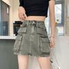 Cement Grey High-waist Denim Short Skirt Spring and Summer New Slim Work Skirt Anti-exposure Hip-cover Skirt