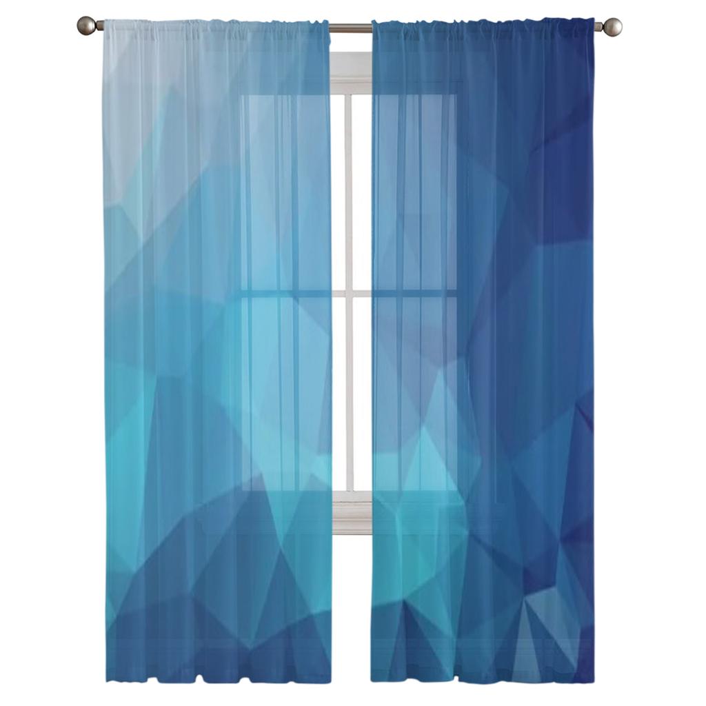 Синий Треугольный Фон Тюль Прозрачные Шторы для Гостиной Спальни Кухни Украшения Вуаль Органза Шторы