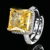 Jewelry Copper Bottom Gold-Plated High Carbon Diamond Ice Flower Square Diamond Copper Inlaid Princess Square Light Luxury Ring Female 12 * 12