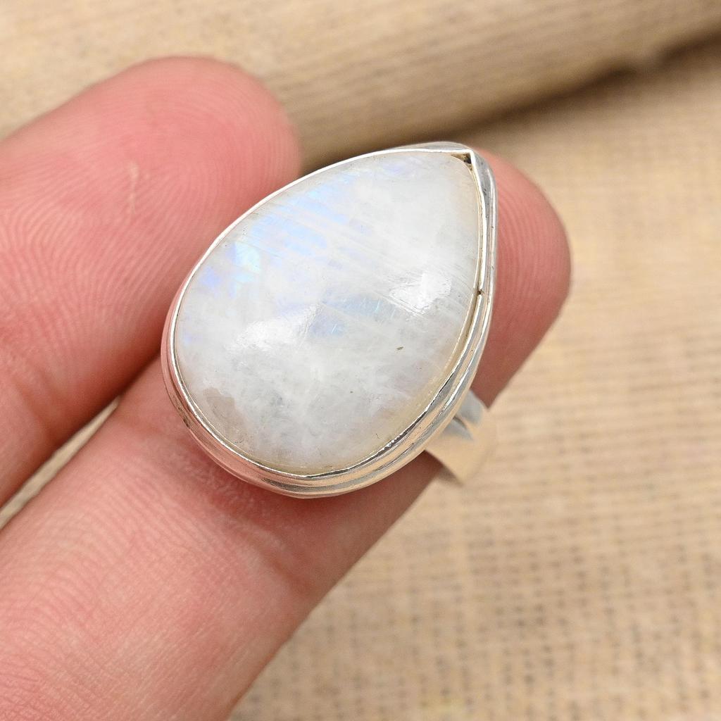 Rainbow Moonstone Gemstone Jewelry Handmade 925 Sterling Silver RIng For Wedding Gift