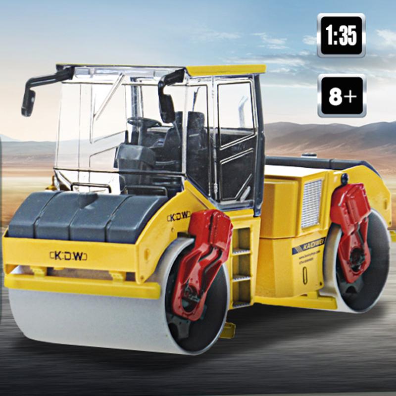 1/35 модели из сплава, дорожный каток, строительная машина, металлические двойные стальные колеса, роликовые игрушки, модель инженерного автомобиля, подарок для мальчика