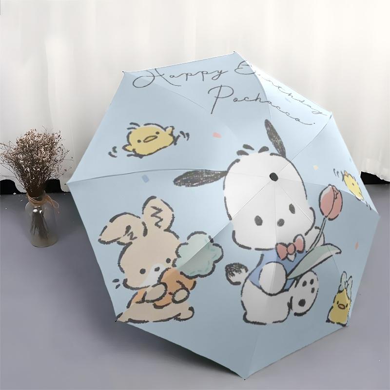 1pc Happy Birthday Pochacco Automatic Folding Umbrella - 3 Folding Design, Vivid Cartoon Pattern, Suitable for Outdoor Activities, A Gift for Fans In