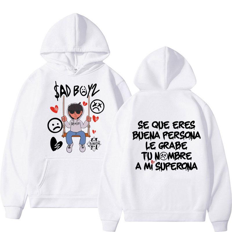 Толстовки с принтом Junior H Sad Boyz Mania Tour 2024 Harajuku Hip Hop с длинным рукавом для мужчин, флисовая повседневная толстовка большого размера с капюшоном, уличная одежда