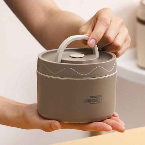 1 Set 420/550ML Stainless Steel Lunch Box with Airtight Lid Double Layers Food Grade Dishwasher Microwave Freezer Safe Students Round Thermal