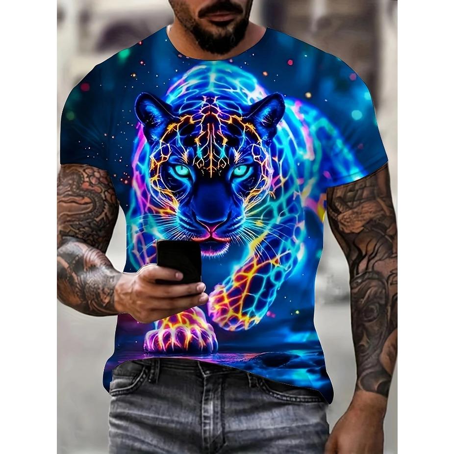 Мужская повседневная футболка с коротким рукавом - Графика с принтом животных, черепом и листвой, Дышащая летняя футболка с круглым вырезом для улицы и повседневной носки, Лето