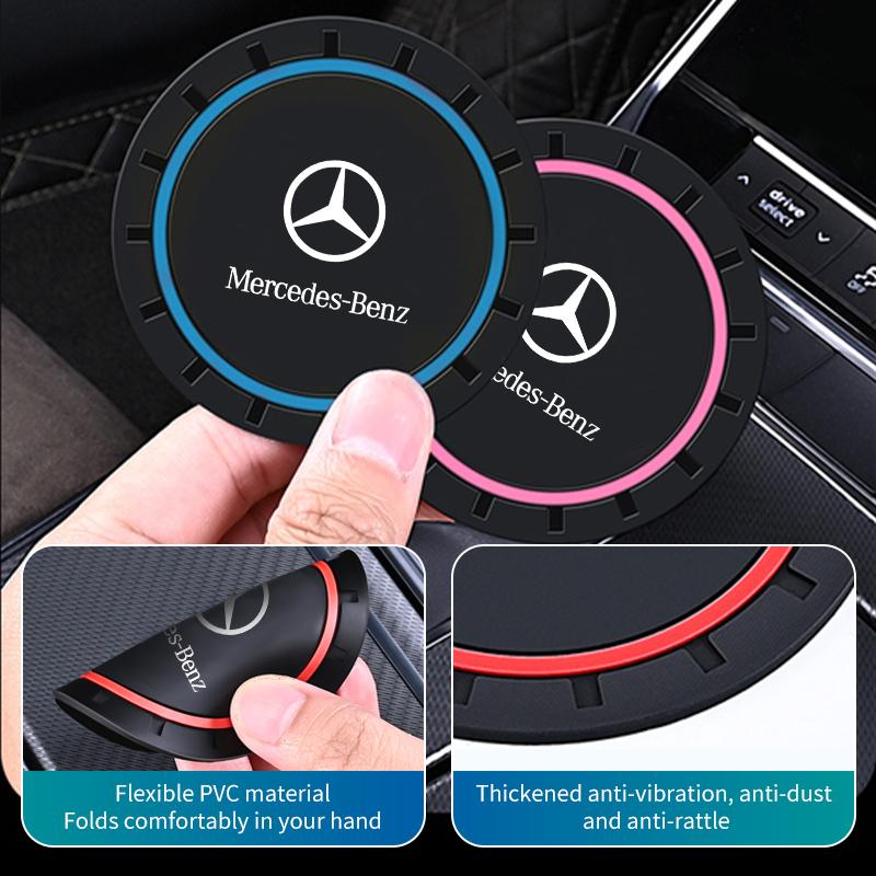 MWAY1 2Pcs Car Coaster Silicone Mat Water Cup Holder Anti-Slip Pad For Mercedes Benz CLK GLC W212 C200 C300 W203 W204 W205 W169 W176