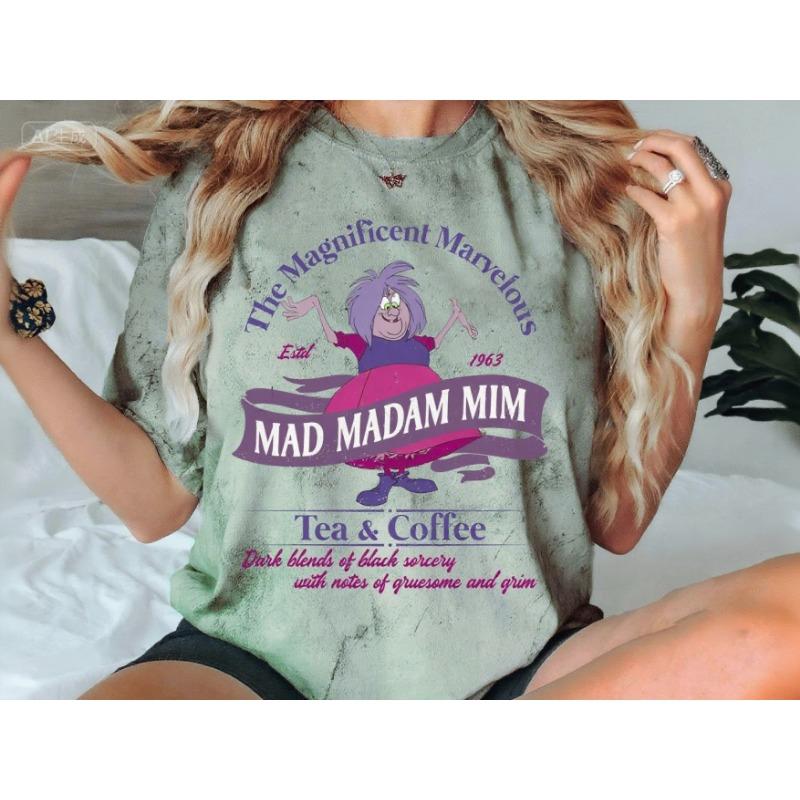 Летняя футболка с круглым вырезом и принтом Mad Madam Mim, модная повседневная, из чистого хлопка, с коротким рукавом, женская