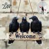 Window Hanging Decor Halloween Crow Door Hanger Sign, Wooden Black Welcome Gothic Natural Hemp Rope Sign Plaque, Rustic Vintage Outdoor for