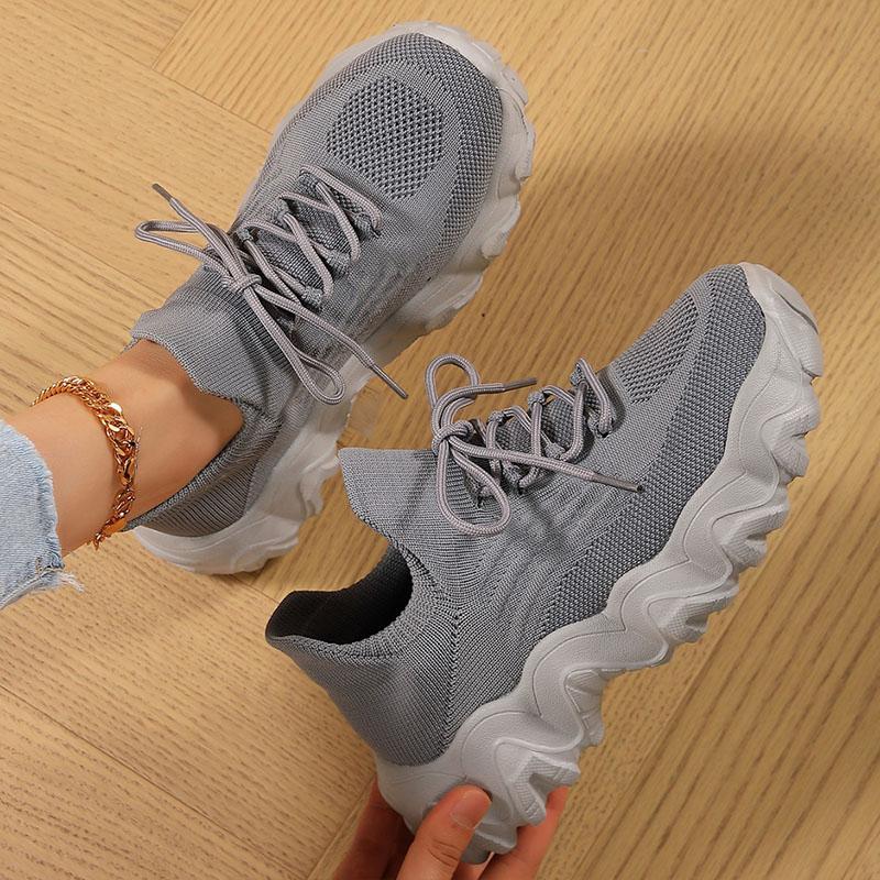 Женская повседневная обувь унисекс для ходьбы, бега, спортивная обувь, дышащие трикотажные сетчатые кроссовки, модные носки на толстой подошве и платформе