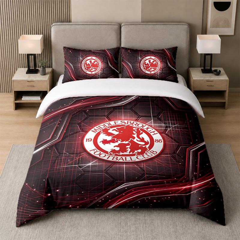 3Pcs Bedding SetMiddlesbrough Football Soft Bed Sheet and Two Pillowcases Home Bedroom Decor