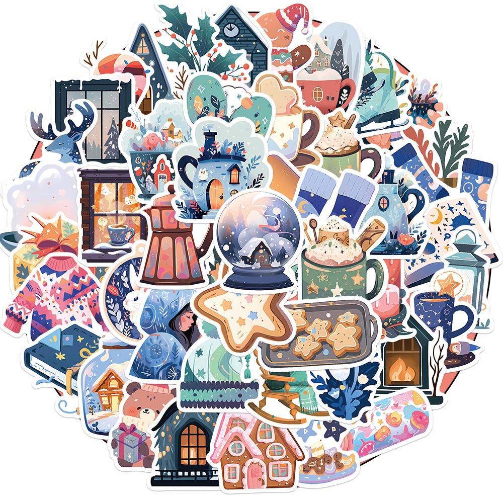 50Pcs Warm Winter Crystal Ball Christmas Tree Stickers Crafts Scrapbooking Book Label Decorative Sticker DIY Stationery Notebook Decals