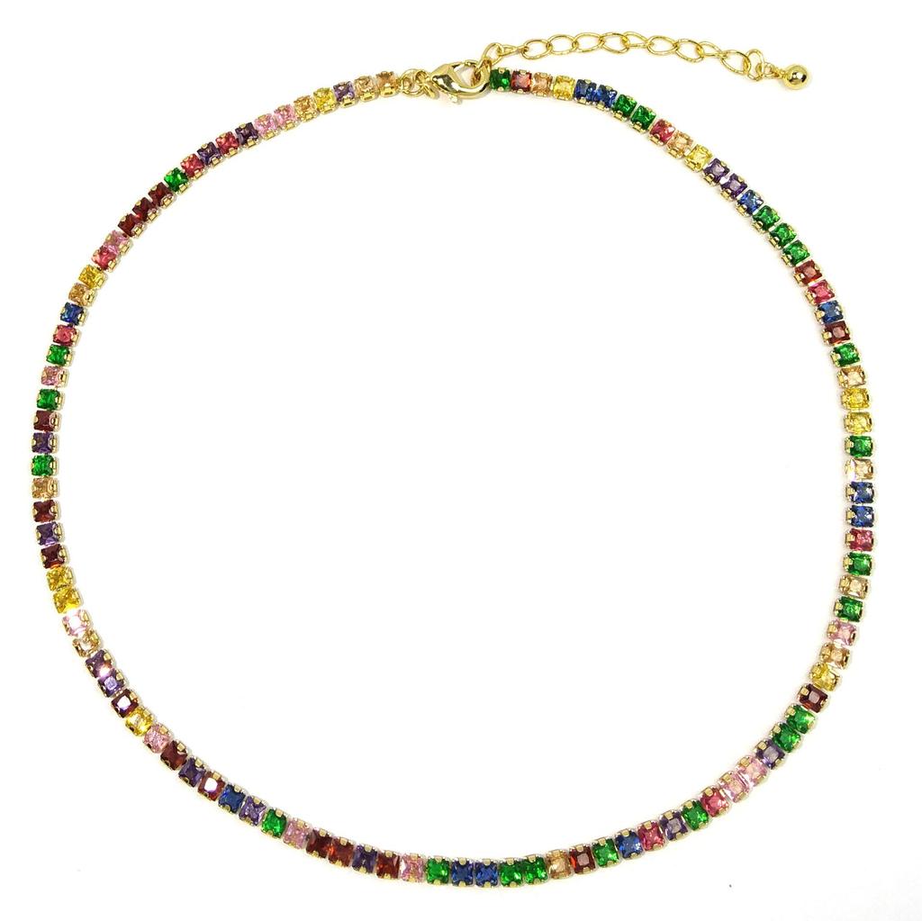 Vintage Colorful Zircon Square Necklace for Women - Elegant and Unique Statement Jewelry