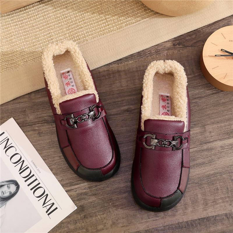 Женские зимние лоферы на флисовой подкладке, уличные противоскользящие туфли с низким берцем для женщин, теплая обувь из искусственной кожи на меховой подкладке, туфли на плоской платформе