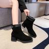 Fashion Leopard Suede Ankle Boots Sexy Mid Heels Square Toe Chunky Shoes Winter 2025 Trend New Goth Pumps Chelsea Botas Mujer