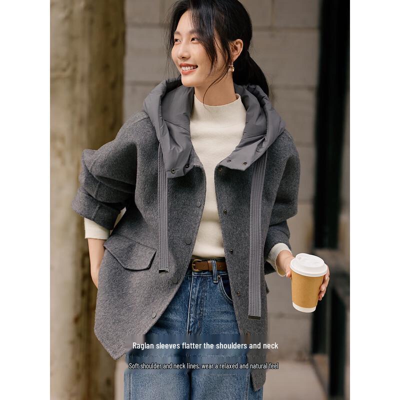 Женское короткое двустороннее пальто с капюшоном из смесовой шерсти XWI