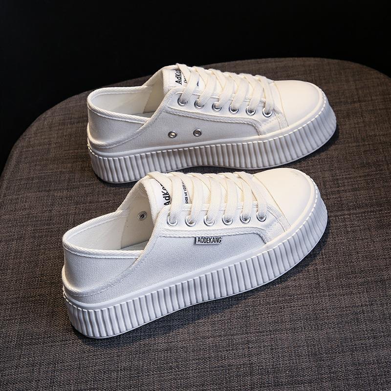 Летние новые полузакрытые женские парусиновые туфли, дышащие, повседневные, студенческие, женские кеды