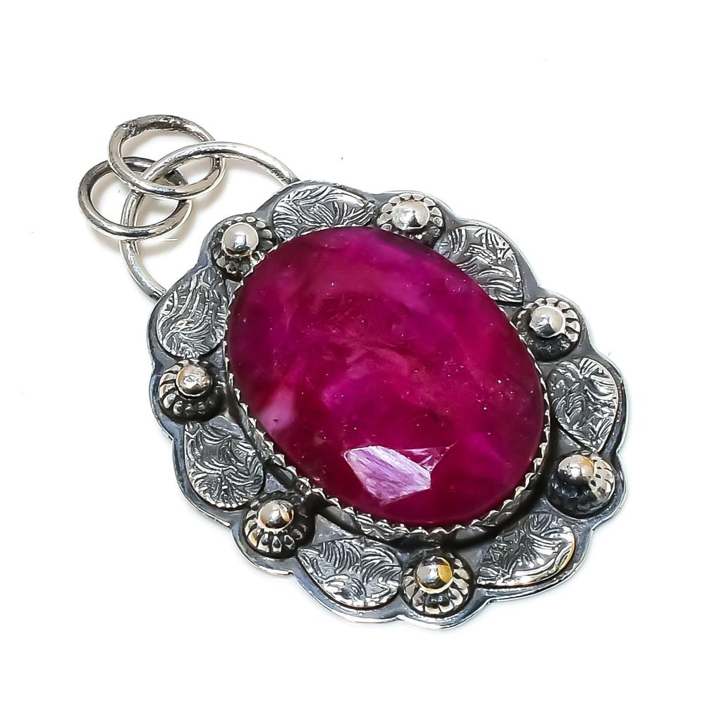 Dainty Kashmir Ruby Gemstone Silver Pendant In 925 Sterling Silver- Handmade Design, Everyday Wear Jewelry, Unique Pendant Wadding Gifts