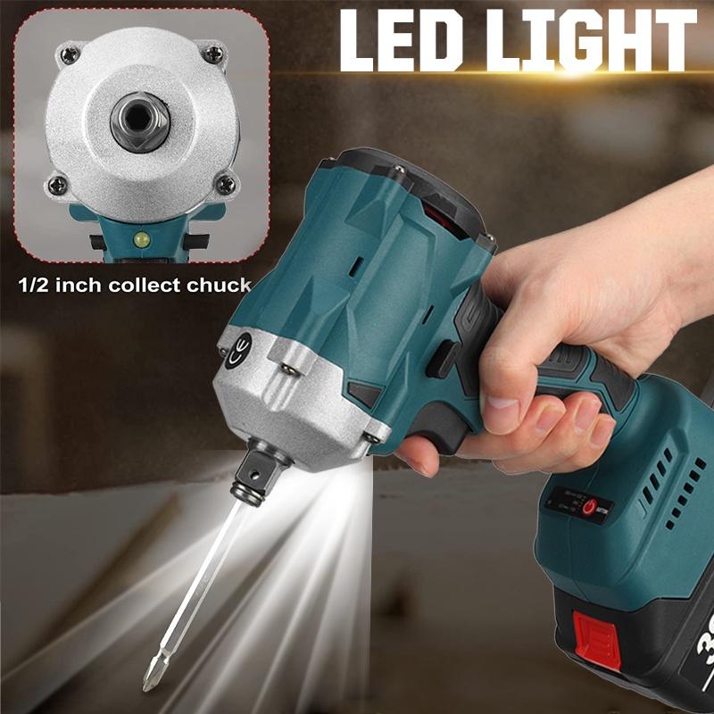 800N.M Brushless Cordless Rechargeable Electric Impact Wrench 1/2 Inch Wrench Compatible for Makita Battery