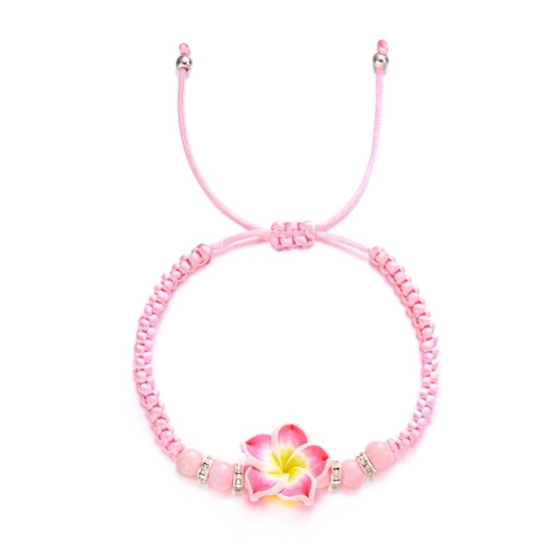 Браслет с цветами в гавайском стиле, ручная работа, пляжные украшения, регулируемая плетеная веревочка, стильный богемный браслет на запястье