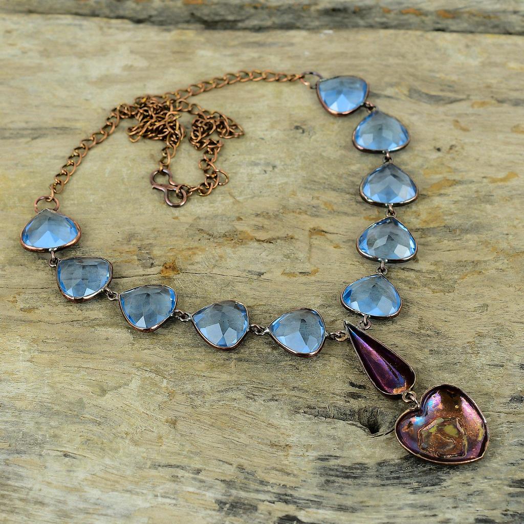 Ожерелье из граненого танзанита и кварца, медное ожерелье, изготовленное гальваническим способом, регулируемое ожерелье-цепочка, ожерелье из драгоценного камня ручной работы, медные украшения для подарка