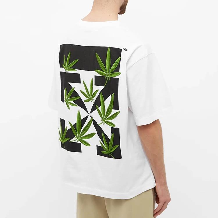 Off-White Футболка Weed Arrows Over Skate Tee, белые/зеленые мужские топы OMAA120S22JER0020155