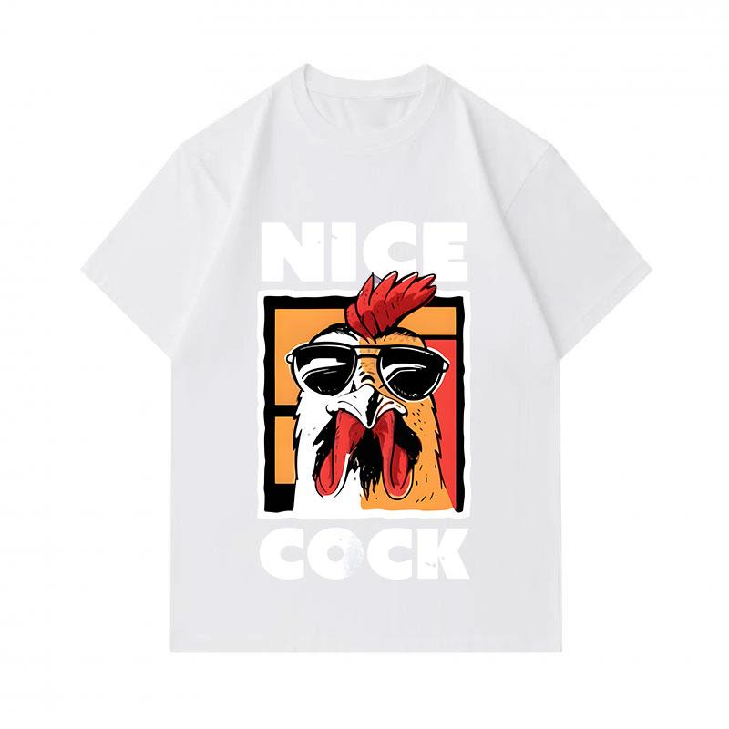 Men's 100% Cotton Casual Crew Neck Short Sleeve T-Shirt, Cool Sunglasses Rooster Nice Cock Graphic Printed Tee, Comfortable Lightweight Daily Wear Top
