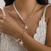 Ocean Style Colorful Star Pendant Necklace, Pastoral Vacation Asymmetrical Imitation Pearl Necklace