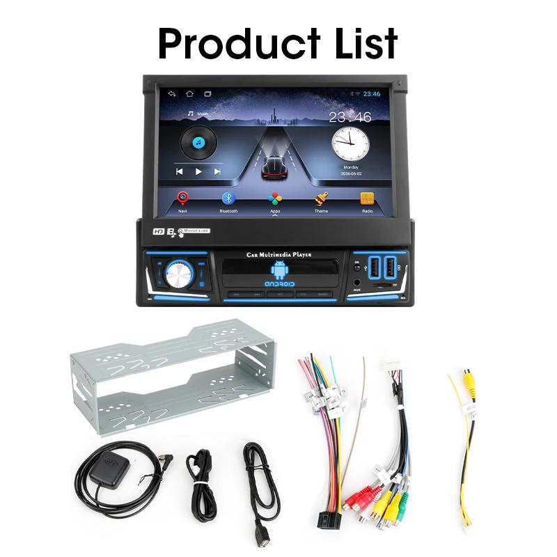 1 Din 7" Универсальный автомобильный радиоприемник Выдвижной сенсорный экран Android 12 Мультимедийный видеоплеер Навигация GPS 4G Беспроводной Carplay Auto