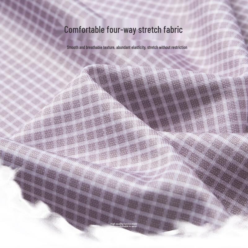 Futing Men's High-Elastic Business Plaid Short-Sleeve Shirt